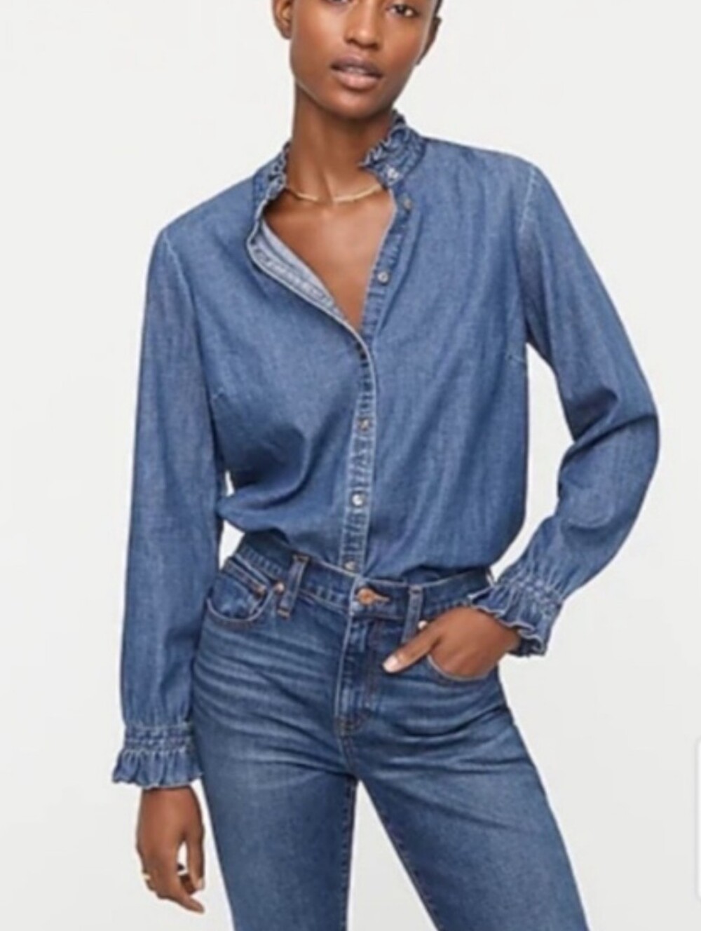 J. Crew Ruffleneck Classic-Fit Boy Shirt in Chambray Size Small
